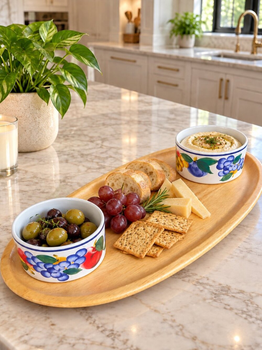 Dansk Tuscany Wood Hostess Tray with 2 Bowls Vintage Fruit Serving Set